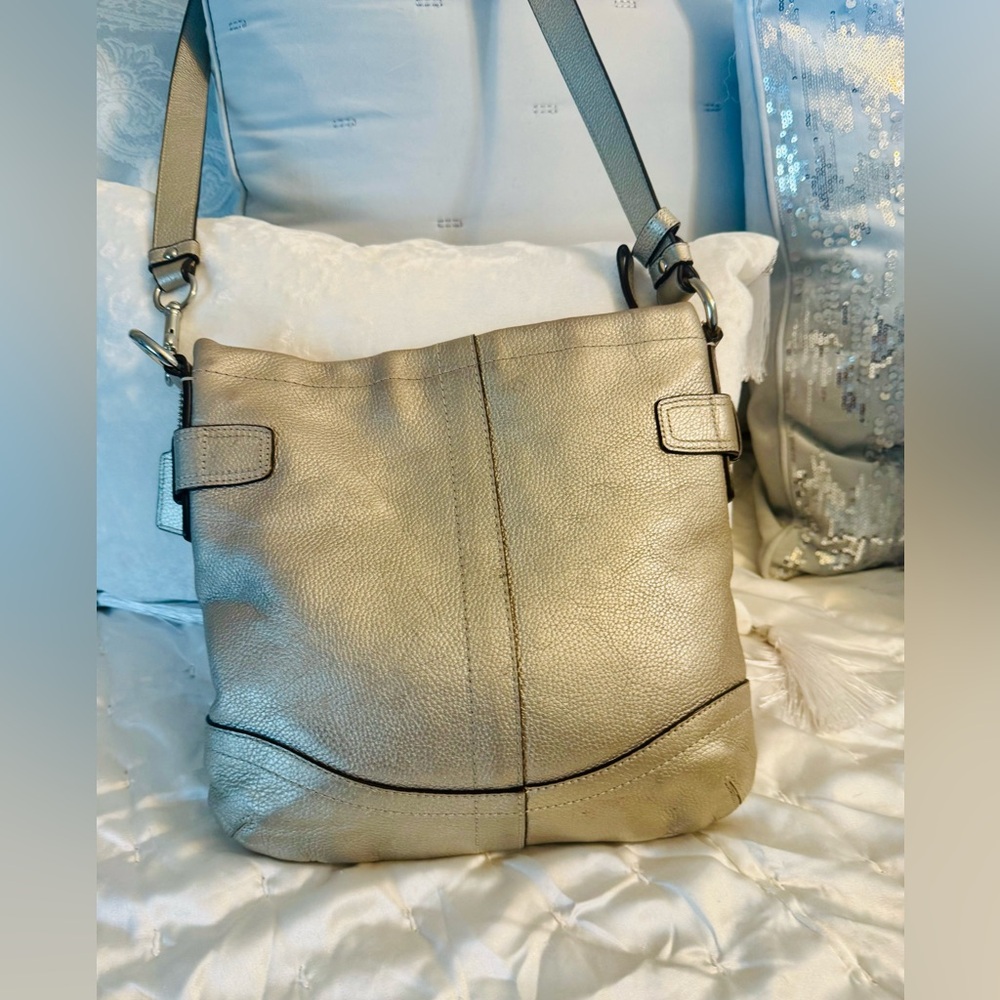 Coach Metallic Leather Shoulder Bag with Chain Detail - Picture 10 of 14